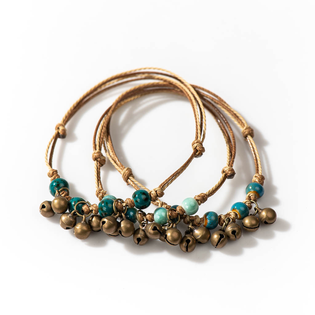 Ceramic Link Bracelet - 手作りセラミックレトロスタイルビーズ調節可能なサイズのブレスレット小さな鐘卸売ギフト低価格アイテム卸売 1H901