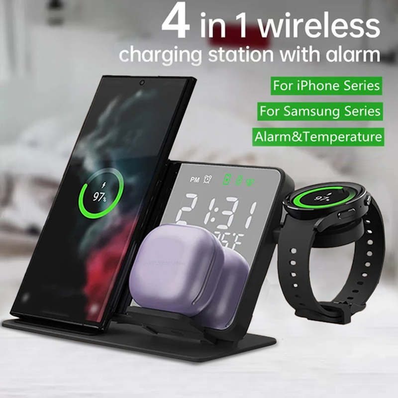 Smartwatch Ac - ワイヤレス充電器付き目覚まし時計スタンド、iPhone 16 15 14 13、iWatch 8、Samsung