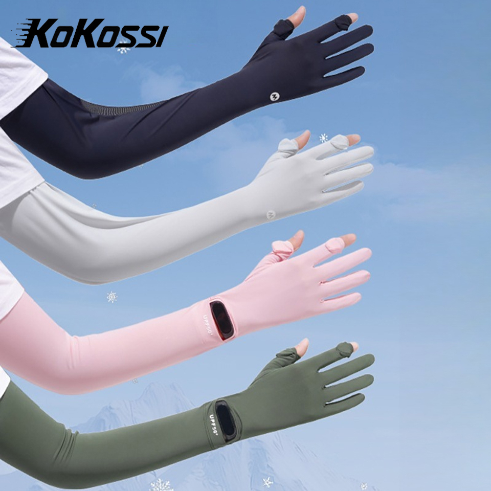 Watch Face Protector - KoKossi 夏用女性用アームカバー 通気性のあるロングアイスシルクオープンウォッチスリーブ 滑り止めフリップ日焼け防止タッチスクリーングローブ