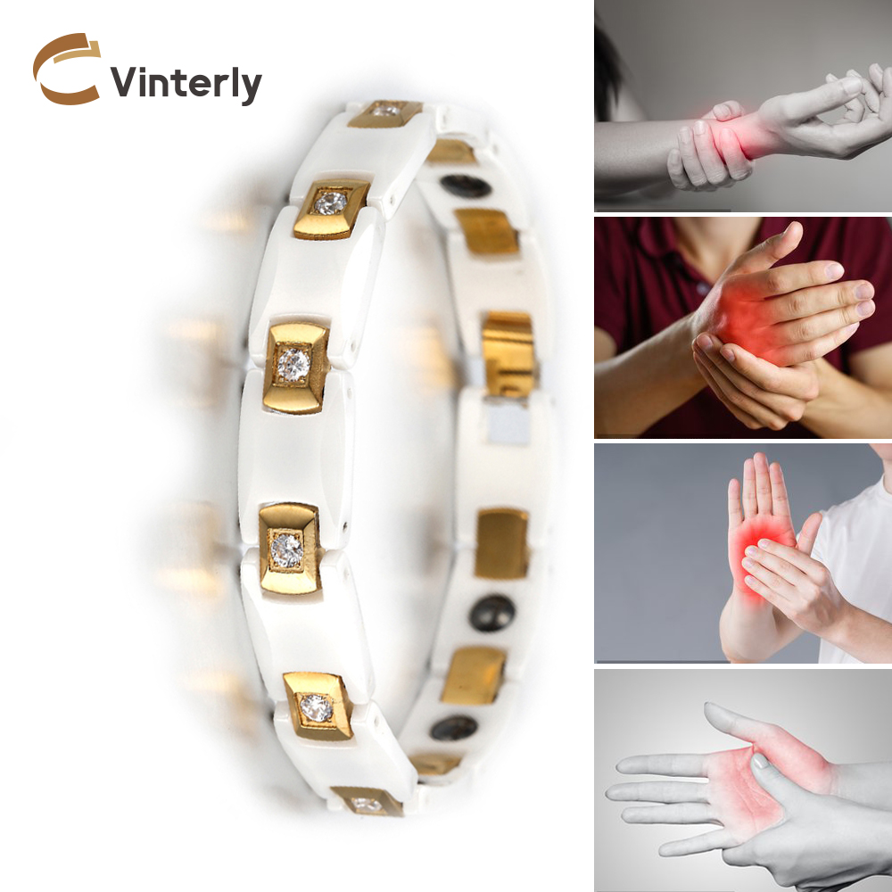 Ceramic Link Bracelet - Vinterly-ゴールデンブレスレット,女性用,チェーンリンク,aaa cz,健康,エネルギー,白,10mm
