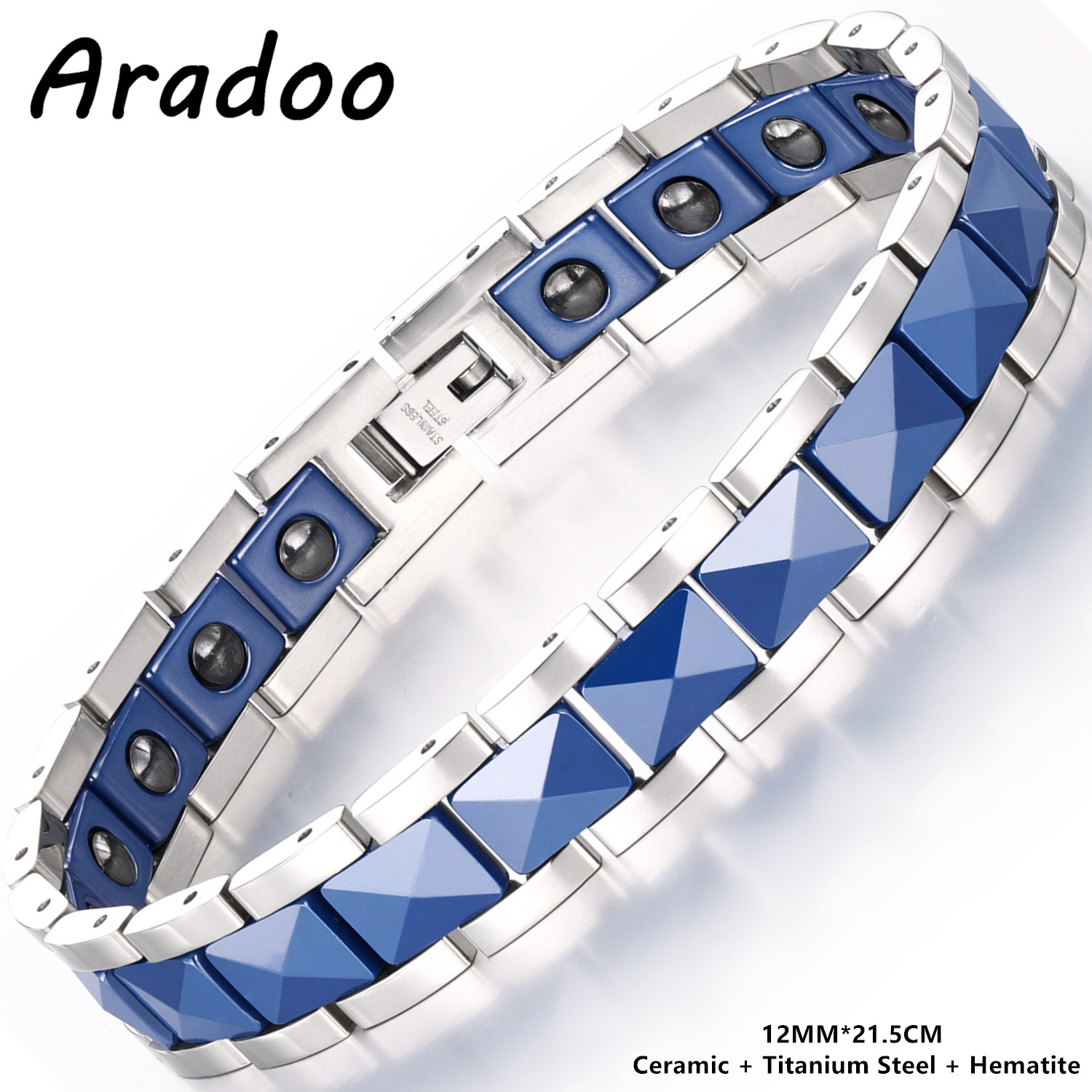 Ceramic Link Bracelet - ARADOO プレミアムセラミックチタン鋼ブレスレット男性女性用ヘマタイト磁気治療リストバンドジュエリーギフト