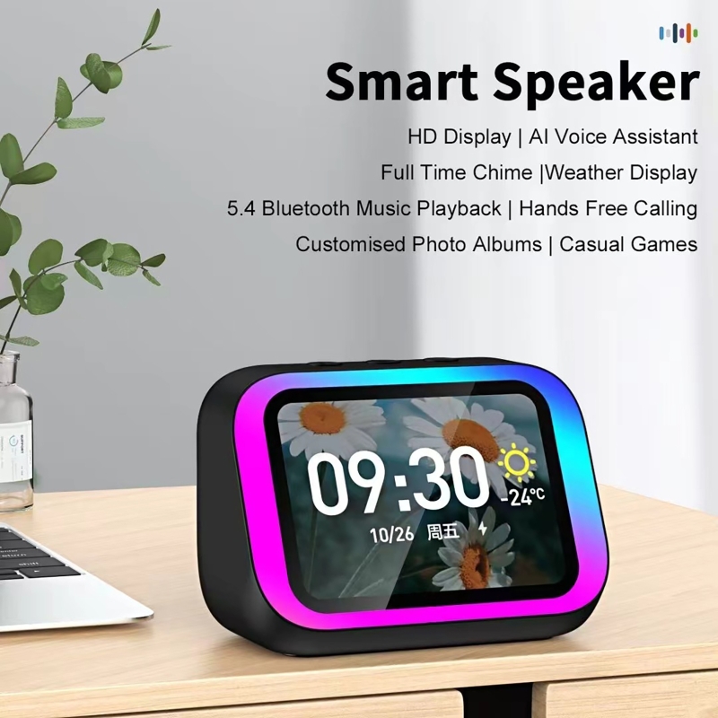 Smart Accessories - AI音声アシスタント Bluetoothスピーカー RGBカラー照明付き目覚まし時計 LEDスクリーン天気時計表示 電子スピーカー