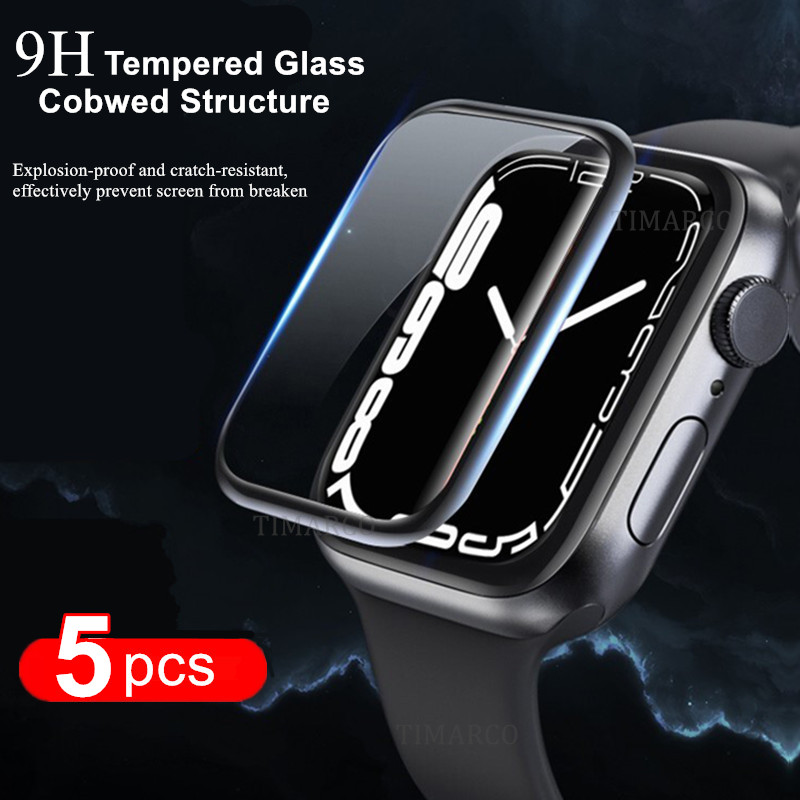 Watch Case Bumper - アップルウォッチ用スクリーンプロテクター,フル強化フィルム,ガラス,45mm, 44mm, 41mm, 38mm, 40mm, 42mm,iwatchシリーズ8,