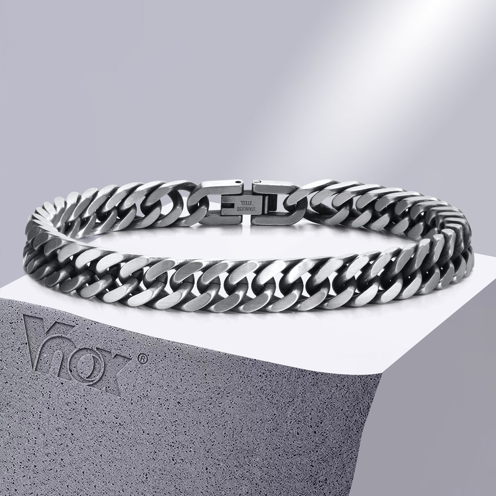 Ceramic Link Bracelet - Vnox 分厚いレトロキューバチェーンブレスレット男性用、ヴィンテージアンティークステンレス鋼縁石ドームリンクリストバンド、クールな衣装ジュエリー