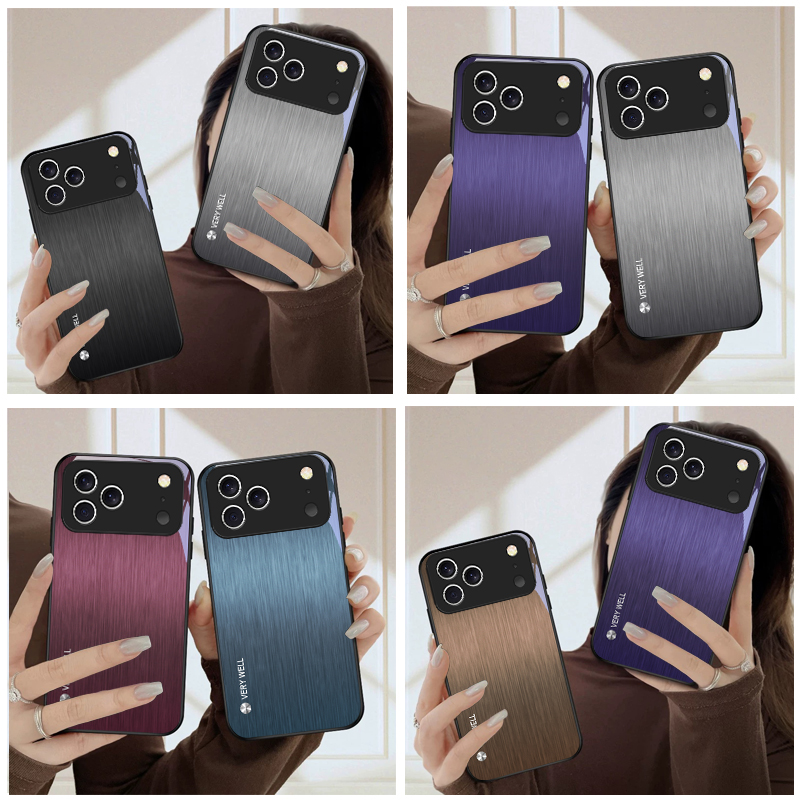 Screen Protector Film - ミニマルなブラッシュメタル仕上げのiPhone 17 Pro Max、16E、15 Plus、14 Pro、13、12mini、11