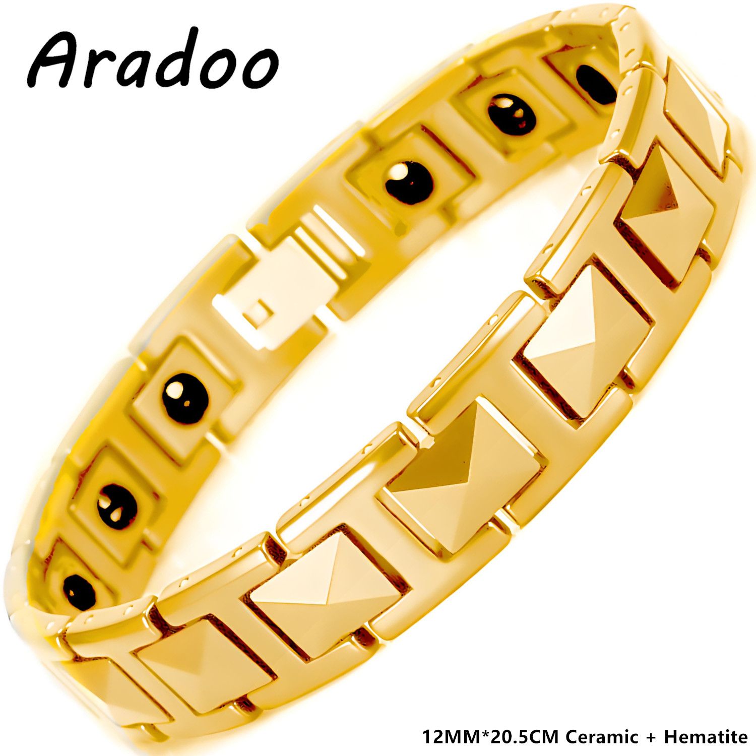 Ceramic Link Bracelet - ARADOO プレミアムセラミックブレスレット男性用ピラミッドデザインヘマタイト磁気療法リストバンドジュエリーギフト