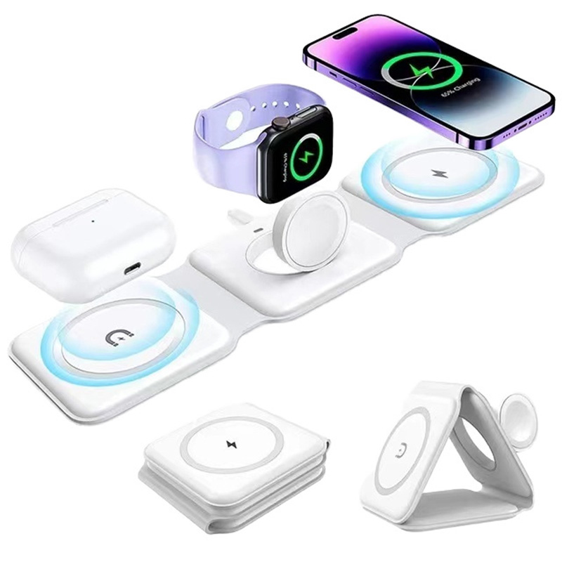 Smartwatch Ac - 3-in-1 磁気折りたたみ式ワイヤレス充電器、15W急速充電、USB Type-C、携帯電話、時計、イヤホン用