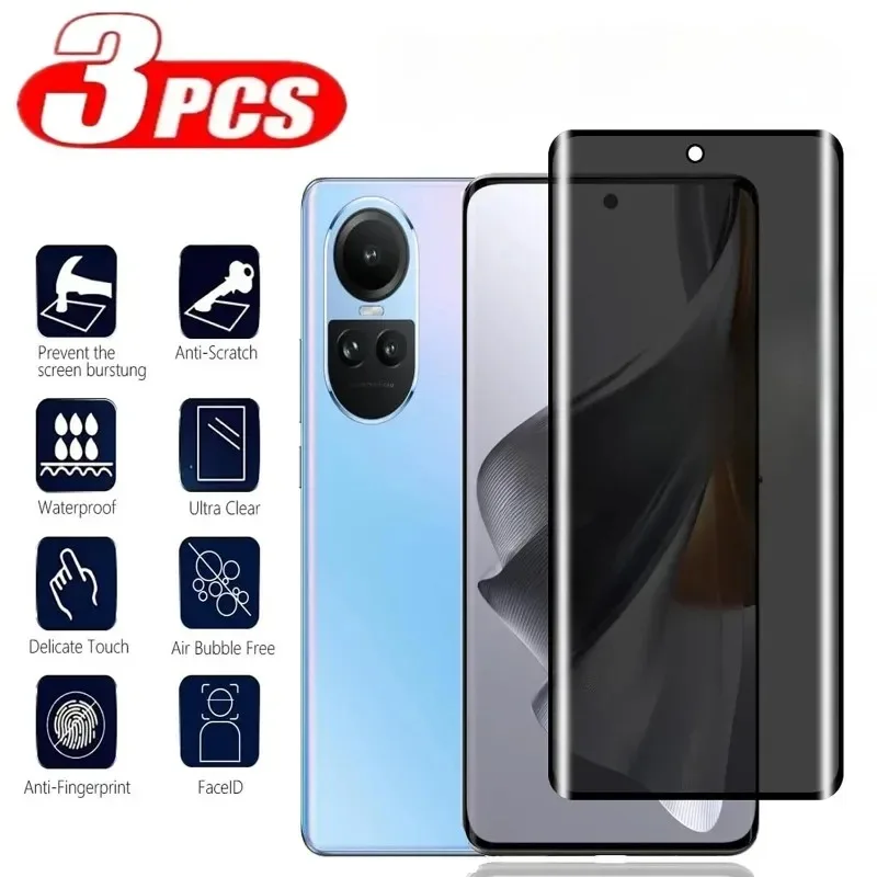 Oppo Reno 12 - Oppo Reno用3Dスクリーンプロテクター,プライバシーガラス,アンチスパイ強化ガラスフィルム,5g,10,11,12 f pro plus,3個