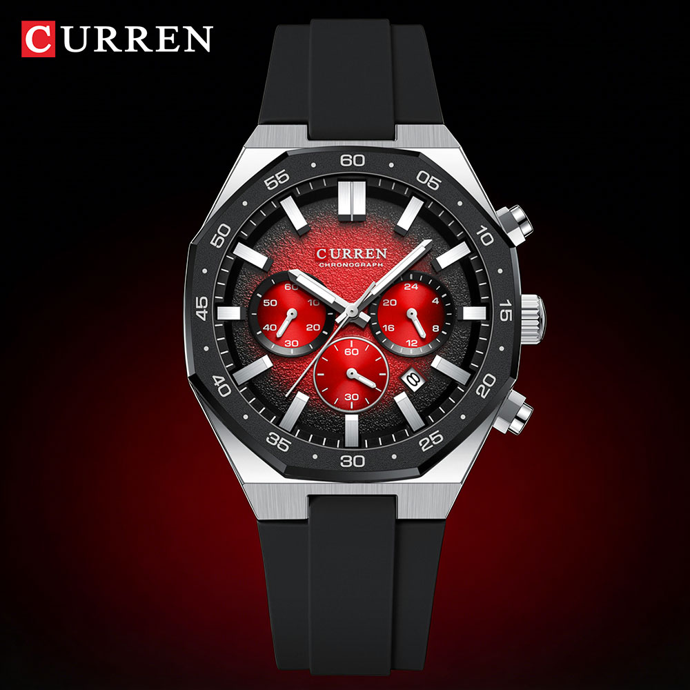 Accessories With Watch - CURREN ファッションカジュアルメンズスポーツウォッチクロノグラフシリコンベルト自動日付ダイヤルクォーツ腕時計男性リロイレロジオ Masculino