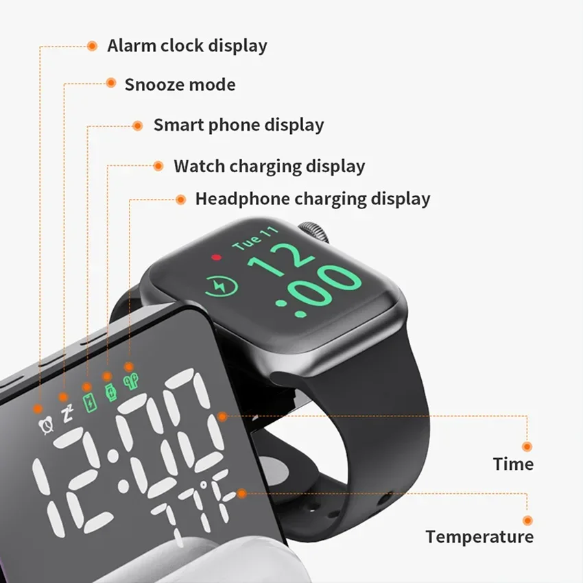 ワイヤレス充電器付き目覚まし時計スタンド、iPhone 16 - Smartwatch Ac のレビューと価格