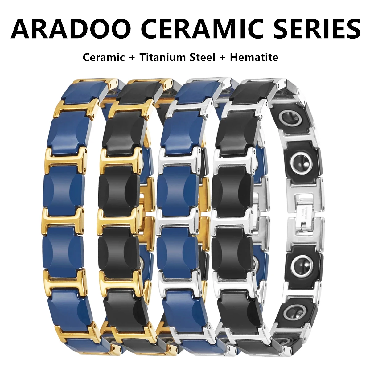 夢のようなブルーセラミックブレスレット,チタン鋼,磁気ヘマタ - Ceramic Link Bracelet のレビューと価格