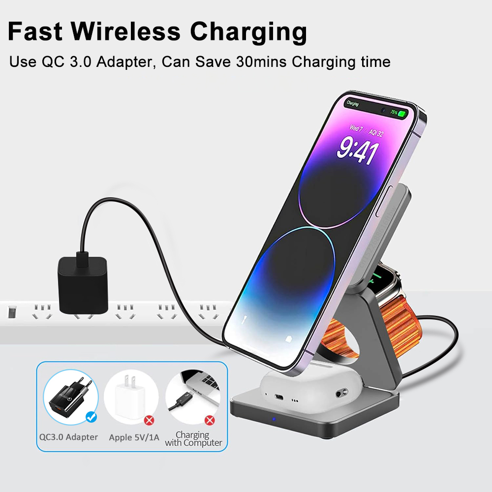 ワイヤレス充電器 3 in 1 折りたたみ式磁気ワイヤレス充 - Smartwatch Ac のレビューと価格
