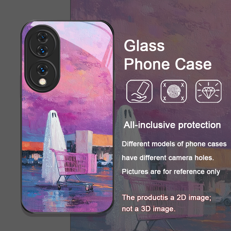 かわいい漫画の黒猫ゴースト柄強化ガラス製スマホケース Hua - Huawei Nova 12 のレビューと価格