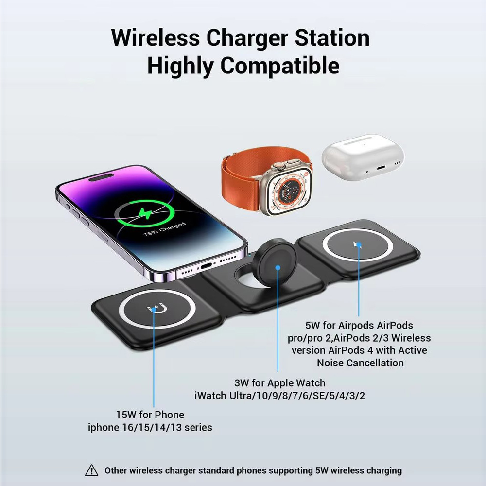 3-in-1 磁気折りたたみ式ワイヤレス充電器、15W急速充 - Smartwatch Ac のレビューと価格