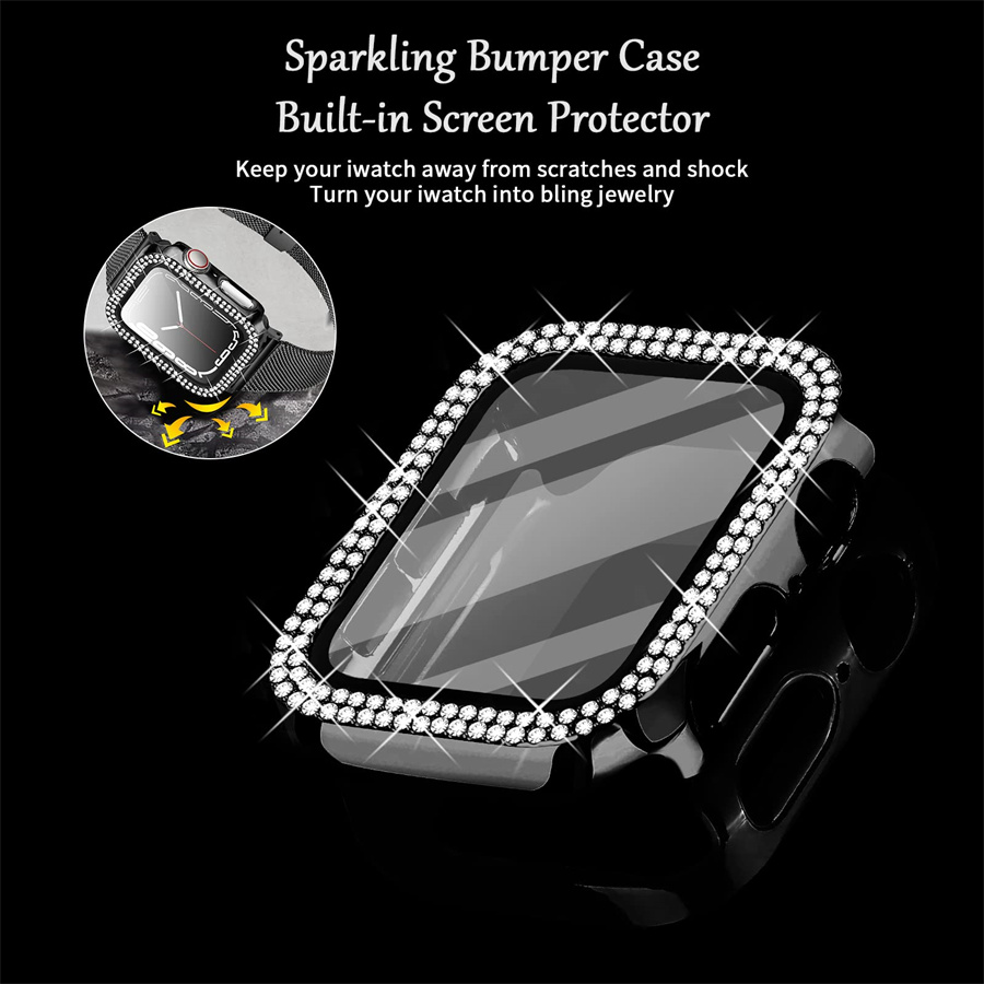アップルウォッチ用ダイヤモンドカバー,強化ガラスおよびバンパ - Smartwatch Band Accessories のレビューと価格