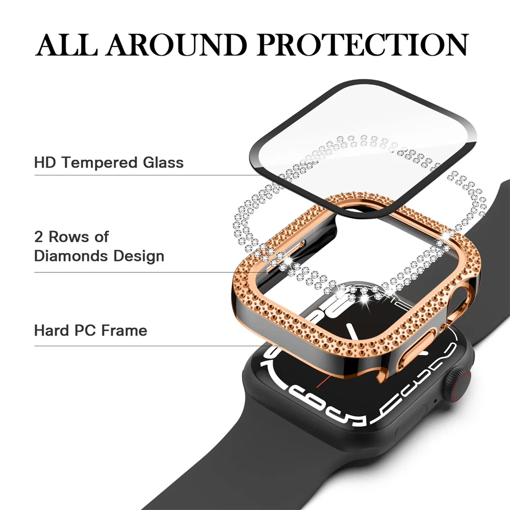 アップルウォッチ用ダイヤモンドカバー,強化ガラスおよびバンパ - Smartwatch Band Accessories のレビューと価格