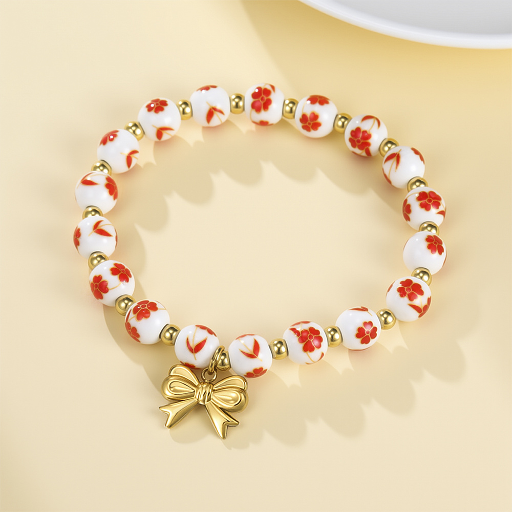 カラフルなセラミックビーズブレスレット女性用ボウチャームボヘ - Ceramic Link Bracelet のレビューと価格