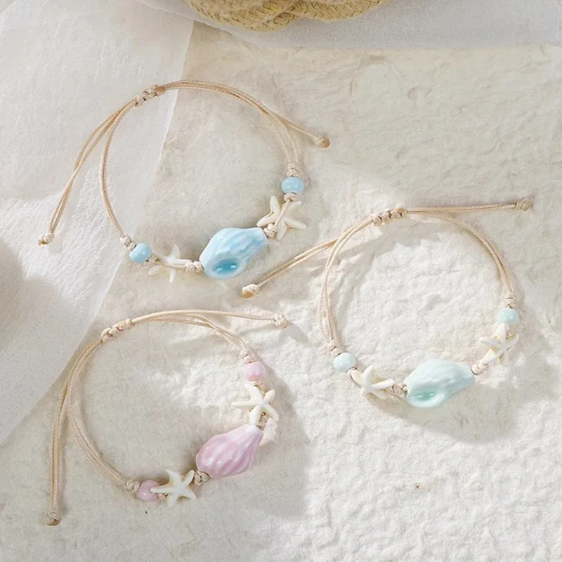 ボヘミアン巻貝ヒトデ貝殻ビーズブレスレット女性ガールズボヘミ - Ceramic Link Bracelet のレビューと価格