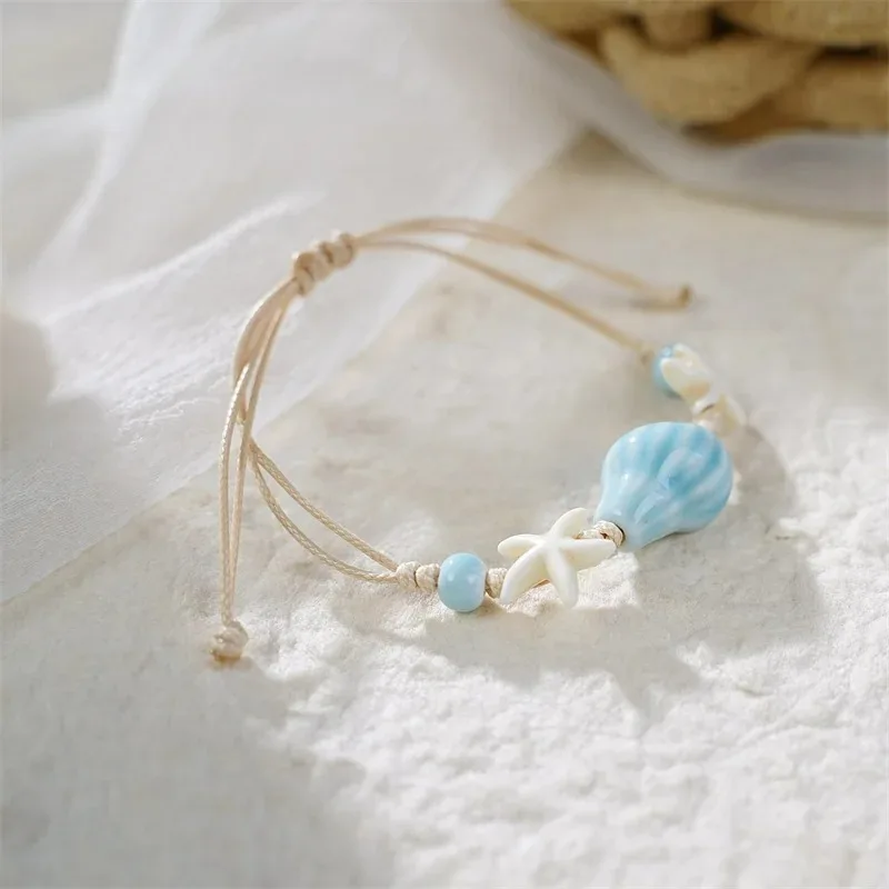 ボヘミアン巻貝ヒトデ貝殻ビーズブレスレット女性ガールズボヘミ - Ceramic Link Bracelet のレビューと価格